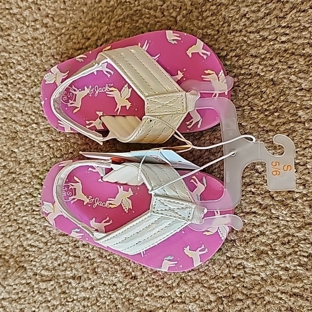 Cat & Jack Pink Unicorn Flip Flops Easy on and off